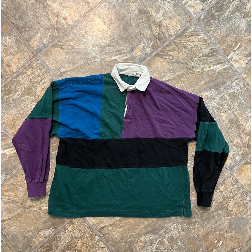 417 Van Heusen Rugby Shirt Mens Medium Multi Color Vintage Colorblock